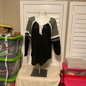 Bobbie Brooks Black and Olive Lace-Up Jersey Top